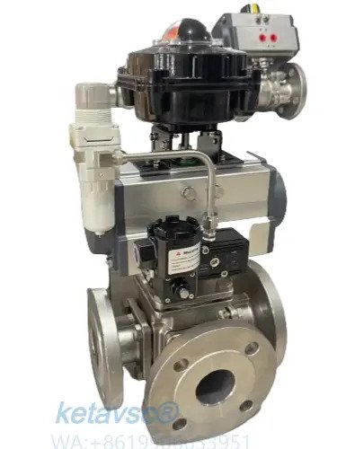 pneumatic actuated 3 way ball valve from China manufacture