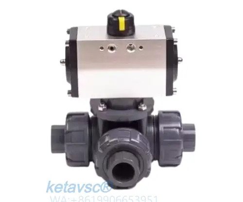 pneumatic actuated PVC 3 way ball valve