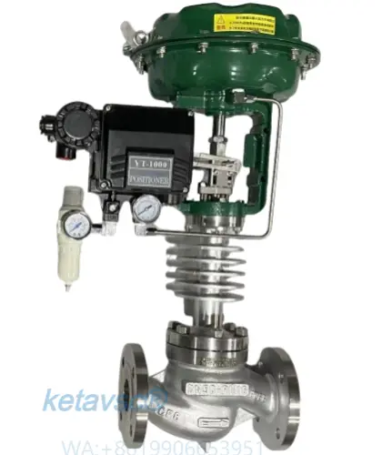 pneumatic actuated control valve with cooling fins bearing with high temperature