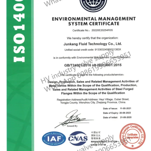 industry valve manufacture certificate